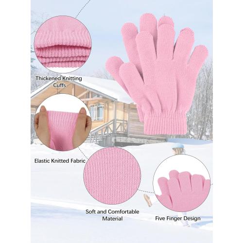 Glooarm 12 Pairs Kids Gloves Winter Toddler Full Fingers Knit Children Stretchy Warm Gloves Bulk for Boys Girls
