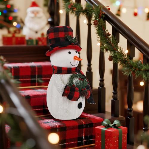 Christmas Lighted Snowman, 12 With Wreath Table Decorations, Red Black Plaid Xmas Decor for Home Kitchen Holiday Party