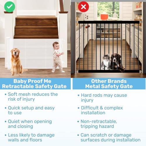 Baby Proof Me Retractable Baby Gates for Stairs & Doorways - 71” Wide Mesh Safety Gate for Toddlers, Dog & Pets - Use for Indoor/Outdoor, Hallways, Deck, Porch - Easy Installation, Secure Closure