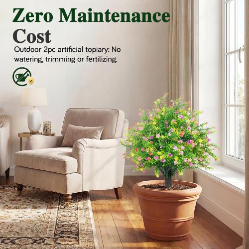 Artificial Topiary Boxwood Ball Trees with Ground Spike Set of 2 22 Outdoor Faux Plants Realistic Fake Bushes Lifelike Shrubs Decorations for Outdoor Indoor Front Porch Garden (Colourful, 22in)