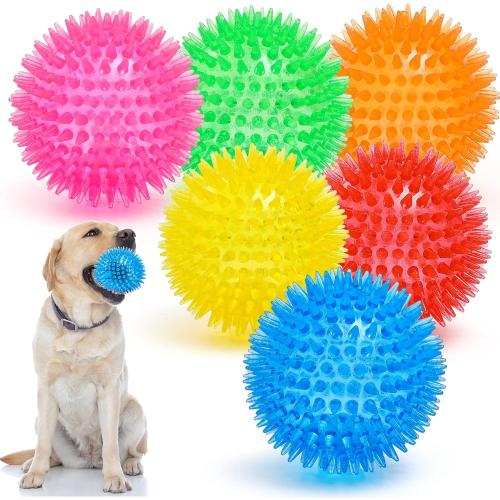 VITEVER 3.5” Squeaky Dog Toy Balls (6 Colors) Puppy Chew Toys for Teething, BPA Free Non-Toxic, Spikey Dog Balls for Medium, Large & Small Dogs, Durable Toys for Aggressive Chewers