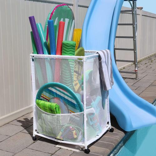 Size 25.4 W x 25.4 L x 40 H Color White Rolling Pool Storage Organizer Bin, Medium, (25.4 W x 25.4 L x 40 H), White
