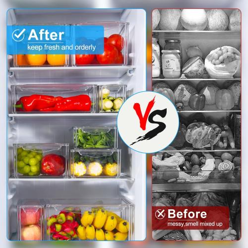 5 Pack Fridge Organizer, Stackable Refrigerator Organizer Bins with Lids, BPA-Free Produce Fruit Storage Containers for Storage Clear for Kitchen, Food, Drinks, Vegetable Storage