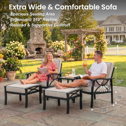 RoyalCraft Outdoor Patio Furniture Set, 2 Piece Patio Conversation Set, Metal Furniture Set with 3 seat Sofa for Porch Backyard, Black Metal Chair with Gray Cushions