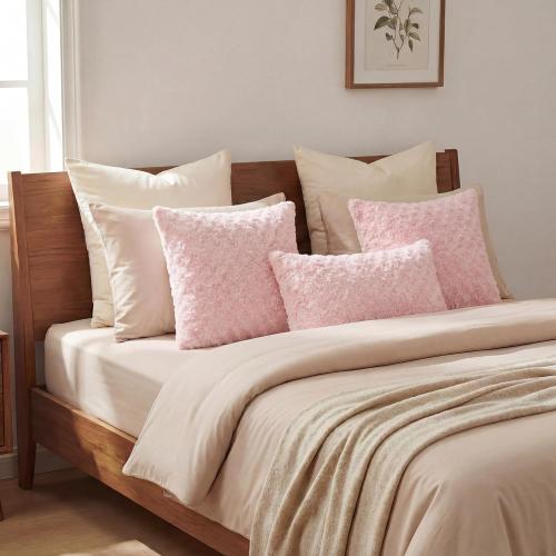 FUTEI Pack of 2 Rose Textured Throw Pillow Covers 16x16 Inch, Pink | Same Rose Swirl Textured Fabric On Both Sides,Hidden Zipper,Machine Washable,Non-Shedding, Colorfast,Insert Not Included.