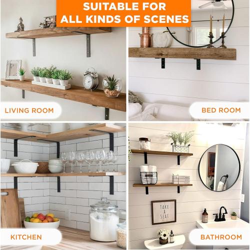 BATODA Pack 6 - 8''L Heavy Duty Shelf Brackets - L Shelf Brackets Black - Hook Brackets for Floating Shelves - Wall Mounted Support for DIY Open Shelving – Shelving Mounting Hardware Included