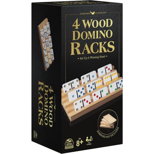 Spin Master Games, Wooden Domino Racks, Set of 4 Trays for Mexican Train Dominoes, Dominoes Games, Classic Game, Kids Game, Adults & Kids Ages 8