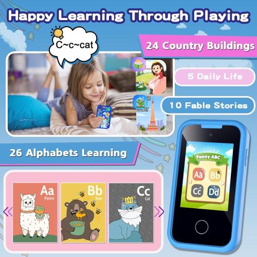 Kids Phone Toys for Boys, 3 4 5 6 7 8 Year Old Boys Girls Christmas Birthday Gifts for Kids, 2.8 Touchscreen Smartphone Toddler Cell Phone, Children Play Toy Phone with Camera, Game, Music, 8GB Card