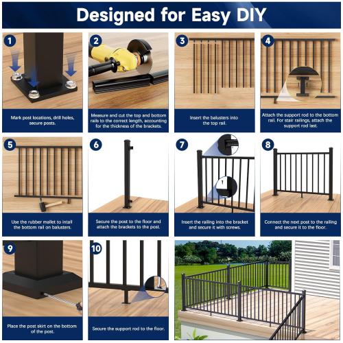 Egadis 3 Pack 2.56 in. x 2.56 in. x 39 in. Aluminum Deck Railing Post with Screws, Black Textured Outdoor Powder-Coat Finish Stair Post for Decks, Porches & Balconies (3 x 39in Posts)