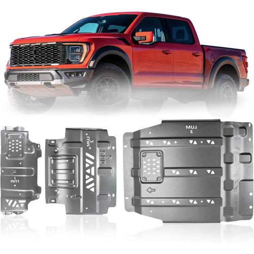 High-strength Steel Full Skid Plate for Ford F150 2015-2022 | Heavy-Duty Underbody with Engine Front, Drivetrain Center & Rear Axle Protection – Reinforced Guards, Rustproof Defense, Easy Installation