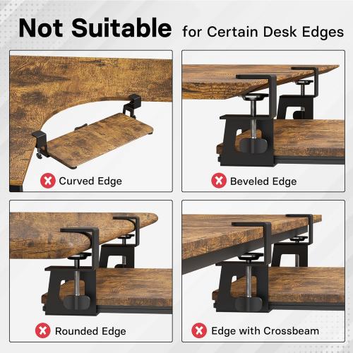 20x11.8 Brown BONTEC KMT01-PJ Under Desk Keyboard Tray, Pull-Out Keyboard & Mouse Platform with C-Clamp, 20 x 11.8 in Space-Saving Ergonomic Slide-Out Drawer, Rustic Brown