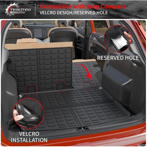Floor Mats Compatible with 2017-2025 2026 Jeep Compass Trunk Mat Cargo Liner Cargo Mat TPE All Weather Back Seat Cover Protector 2024 Compass Accessories (Trunk Mat Backrest Mats Floor Mats)