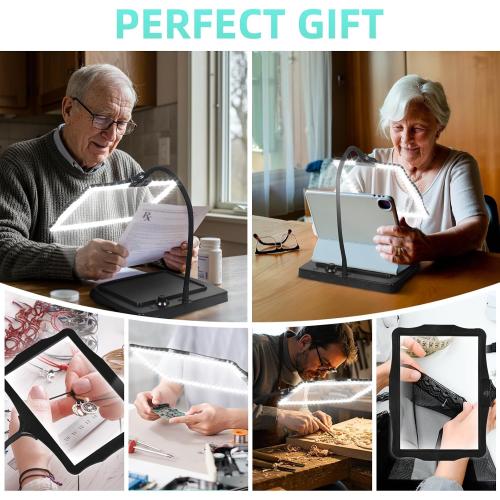 Large Hands Free Magnifying Glass with Light 50 Ultra-Bright LEDs Neck Magnifier Hands Free with Light Horizontal and Vertical Screen with Flexible Goose Neck Loop for Seniors