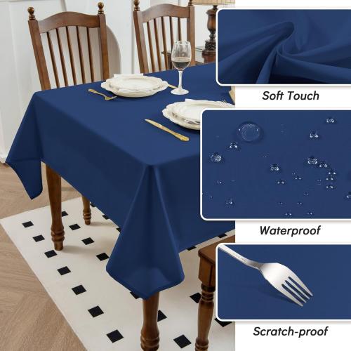 2 Pack Navy Tablecloth - 60 x 120 Inch Rectangle Table Cloth, Waterproof and Wrinkle Resistant Washable Polyester Table Cover for Dining, Buffet Parties and Camping