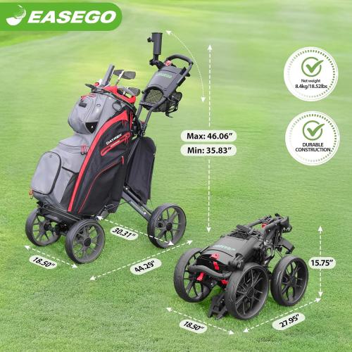 EASEGO Golf Push Cart 4 Wheel : Golf Walking Carts with Phone Holder/Cup Holder/Umbrella Holder/Foot Brake/Cooler Basket 3 Wheel Superlite Golf Pull Cart All-Terrain Golf Caddy Carts