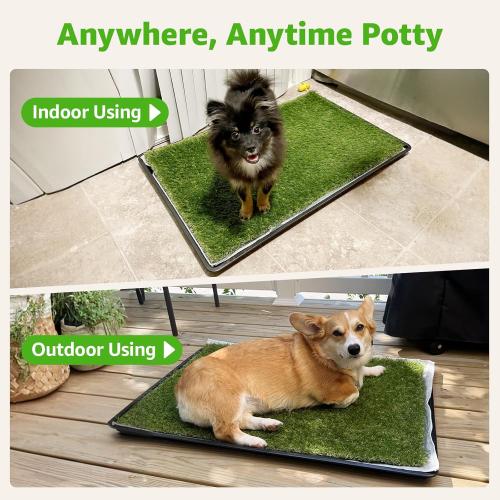 Dog Grass Large Potty Patch, Dog Litter Boxes Artificial Grass Bathroom Turf for Pet Training, Washable Puppy Pee Pad, Perfect Indoor/Outdoor Portable Potty Pet Loo (Tray system-35X22.6)