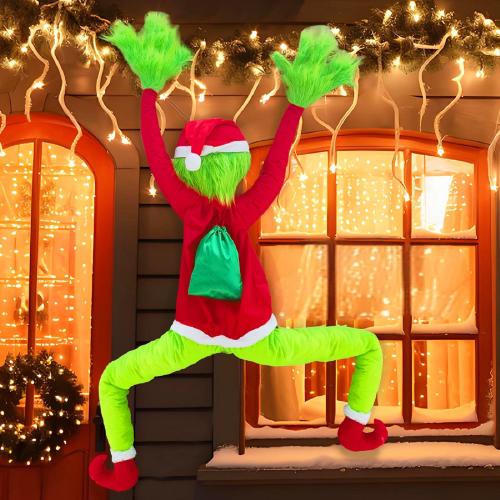 Green Monster Christmas Decorations, 5.2FT Christmas Tree Decor, Pose-able Xmas Stuffed Green Santa Body for Outdoor Indoor Yard Lawn Decoration