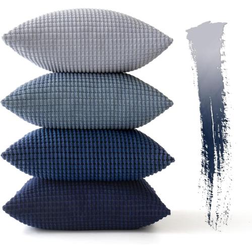 MIULEE Blue Decorative Pillow Covers 18x18 Inch Set of 4 Boho Western Farmhouse Home Decor Couch Throw Pillows Summer Coastal Corduroy Pillowcases Industrial for Sofa Living Room Bed