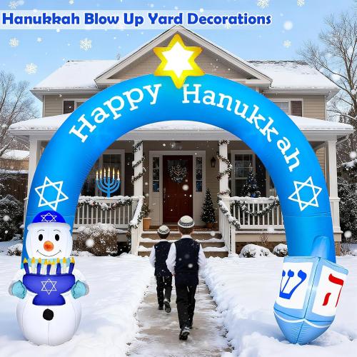 8 FT Hanukkah Inflatable Outdoor Decorations-Giant Chanukah Blow Up Inflatable Arch with Snowmen & Dreidel-Built in 5 LED Lights,Hanukkah Outdoor Decorations for Holiday Lawn Yard Garden Decor