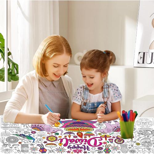 Diwali Giant Coloring Poster Tablecloth, Diwali Decorations for Home and Party Coloring Tablecloth, Kids Activity Paper Table Cover for Rectangle Tables (71 x 30)