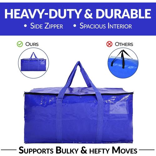 Hamna Collection Heavy Duty 6 Extra Large Blue Moving Bags With Handles, Zippers & Laundry Bag, Waterproof Storage Totes, Alternative to Box and Bin