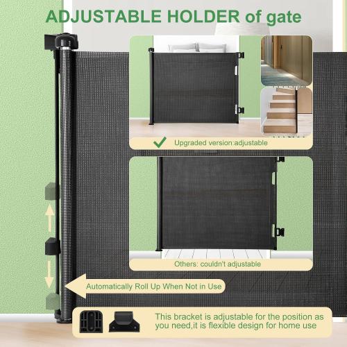 Retractable Baby Gate, Extra Wide Safety Kids or Pets Gate, 33” Tall, Extends to 55” Wide, Mesh Safety Dog Gate for Stairs, Indoor, Outdoor, Doorways, Hallways(33”x55”- Black)