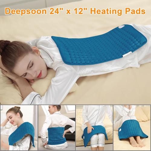 Deepsoon Heating Pad,Electric Heating Pads for Back,Neck,Abdomen,Moist Heating Pad for Shoulder,Knee,Arms,Legs,Dry/Moist Heat & Auto Shut Off,Christmas Gifts for Men and Women,Blue,24x12 Inch