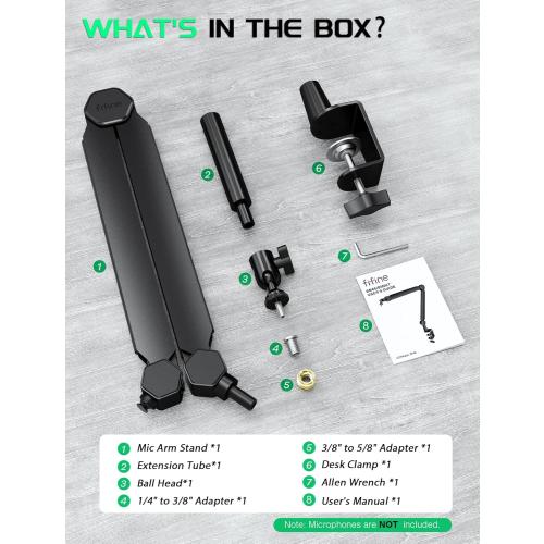 FIFINE Mic Boom Arm, Microphone Stand with Cable Management Channels, Extension Tube, Desk Clamp, Thread Adapter, Fully Adjustable Metal-Built Podcast Mic Arm for Streaming Gaming Recording-BM66T
