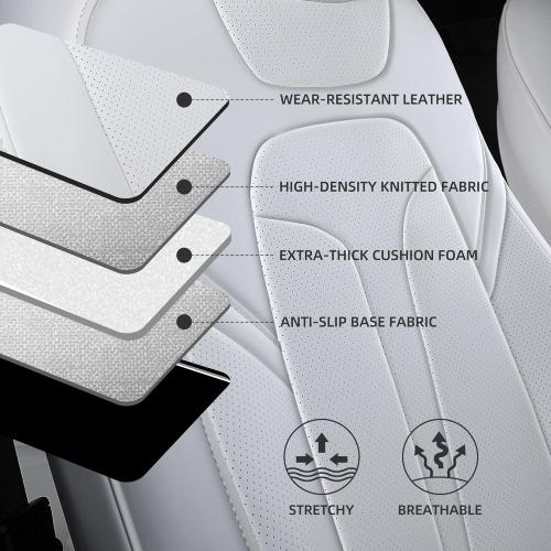 Custom Fit Seat Covers for 2020-2024 Tesla Model Y (5-Seater), Waterproof Nappa Leather, OEM Factory Style Full Set Car Seat Protectors Airbag Compatible - White