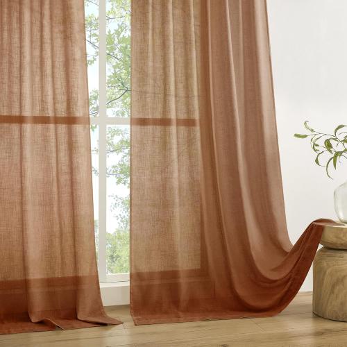 Novecozy Terracotta Linen Curtains 42 x 72 Inch Long 2 Panels Set for Bedroom Living Room, Backtab Rod Pocket Farmhouse Boho Linen Textured Light Filtering Semi Sheer Window Drapes, Burnt Orang