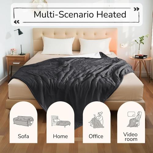 Electric Heated Blanket 72x84 Full Size - Dual-Sided with Microplush & Sherpa Fabric, 4 Heat Settings & 10 Hours Auto Off, Machine Washable - Iron Gray