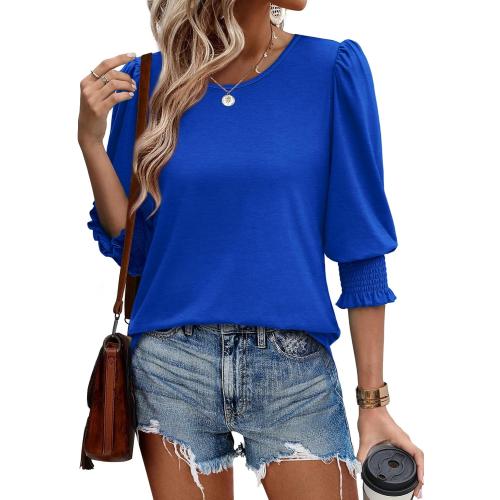 XIEERDUO Blouses for Women Dressy Casual 3/4 Length Sleeve Womens Tops with Smocked Cuffs size L