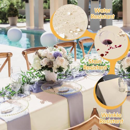 BRILLMAX 8 Pack Beige Tablecloths 60 x 102 Inch for 6ft Rectangle Tables - 150 GSM Polyester Fabric, 15 Standard Drop, Water, Stain & Wrinkle Resistant Cloth Cover for Wedding Banquet Dining Buffet
