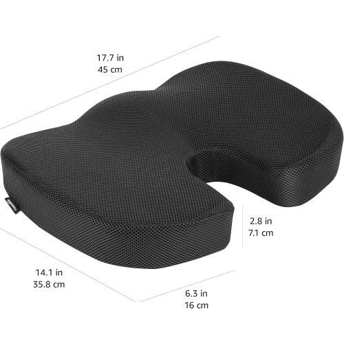 Amazon Basics Comfortable Seat Cushion for Office Chairs, Enhanced Memory Foam with Cooling Gel, Non-Slip, Long Sitting Support, Black