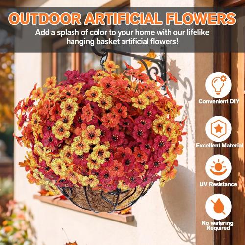 Powbrace 22 Pack Artificial Fall Flowers Mums for Outdoor Indoor(Fall Mix) | Fake Mums Plants Faux Fall Silk Flowers for Outdoors Outside Front Porch Hanging Planter Window Box Garden Fall Decoration