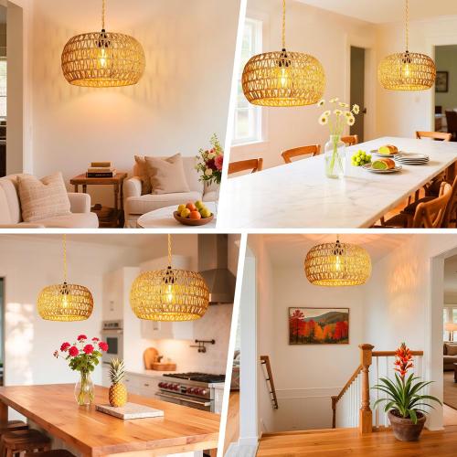 Hanging Lamps Rattan Pendant Light Hanging Lights 16.4ft Plug in Cord Pendant Light Fixture Plug Into Wall Outlet Pendant Lighting with On Off Switch for Bedroom Living
