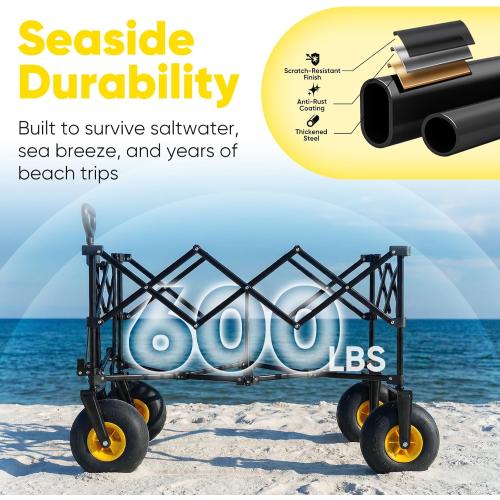 ‼️has mild stains and could have missing pieces ‼️Sekey Heavy Duty Beach Wagon with 9 Big Sand-Proof Wheels – 600lb Capacity, 200L Oversized Foldable Cart | Adjustable Handle & All-Terrain Tires for Sand, Camping, Groceries