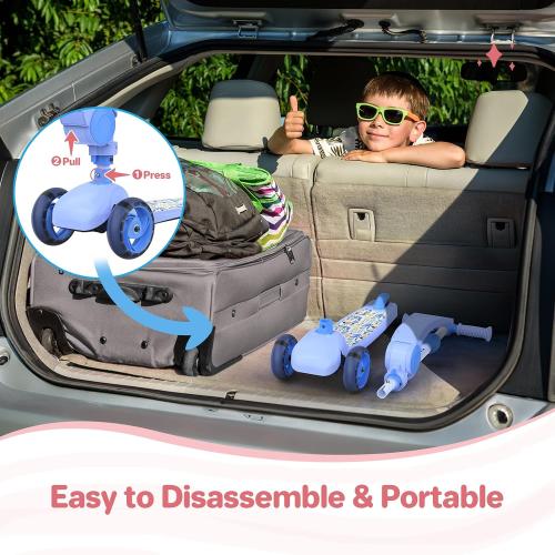 TONBUX Kids Scooter with Seat, 3 Wheels Scooter with PU Luminous Wheels, Non-Slip Handle and Wide Deck, Sensitive Brakes, 4-Level Adjustable Height, Scooters for Kids 2–8 Years