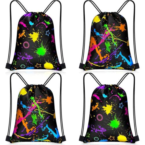 Yiyiring 16 Pcs Glow in the Dark Gift Bags Neon Treat Drawstring Bags for Glow Party Supplies Birthday Travel Camping Decor(Neon Party)