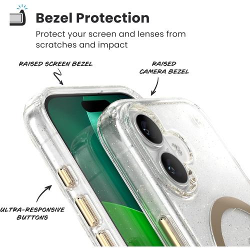 Speck Presidio LUX for iPhone 17 Case, MagSafe-Compatible, Slim Protective Case, Glitter/Gold Metallic