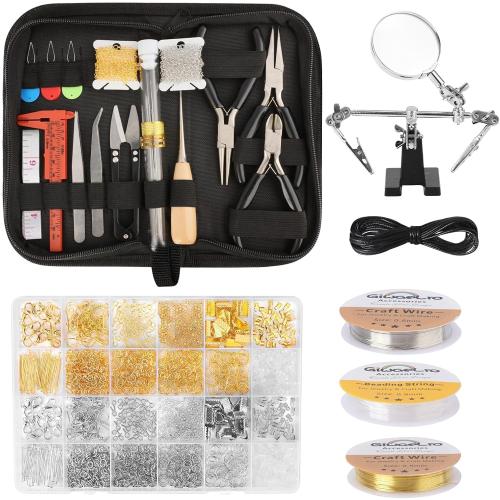 Giwaelro Jewelry Making Kit for Adults, Jewelry Making Supplies with Pliers, Wires, Findings, Necklace Chains, Magnifier and Storage Bag