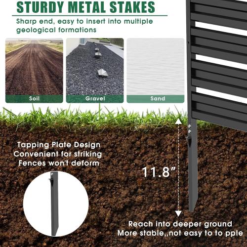 Metal Privacy Fence Panels for Outside, 42 H x 38 W (3 Panels) Air Conditioner Fences, Pool Equipment Enclosure Trash Can Fence, No Dig Privacy Screen Fencing for Outdoor, Black