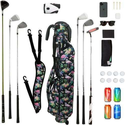 Sunday Golf Bag with 3-Point Strap & Stand – Lightweight Carry Bag with Cooler Pocket, Dual Valuables Pouches, Magnetic Tool Holder – Holds 5-6 Clubs for Par 3, Walking & Travel