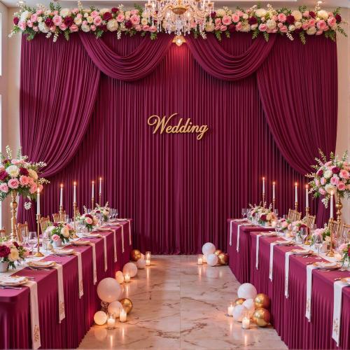 40ft x 10ft Wrinkle Free Burgundy Wedding Backdrop Curtains for Party Bridal Shower Reception Decorations Burgundy Fabric Curtain Backdrops Drapes for Photography Baby Shower Birthday Background