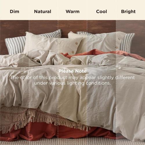 Light Khaki Bedsure Linen Duvet Cover California King - Linen Cotton Blend Bedding Set, Soft & Cozy, 3 Pieces, 1 Duvet Cover 104x98 and 2 Pillowcases, Light Khaki Color Cooling Bedding, Comforter Sold Separately