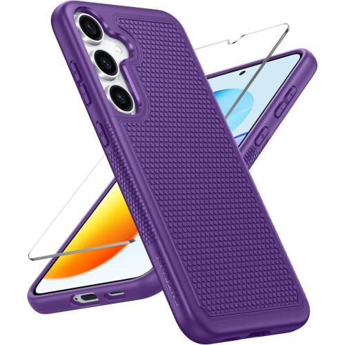 FNTCASE for Samsung Galaxy S25 Case: Dual Layer Heavy Duty Cell Phone Protective Cover Shockproof Rugged with Non-Slip Textured - Military Drop Protection Bumper Tough - 2025, 6.2 inch (Purple)