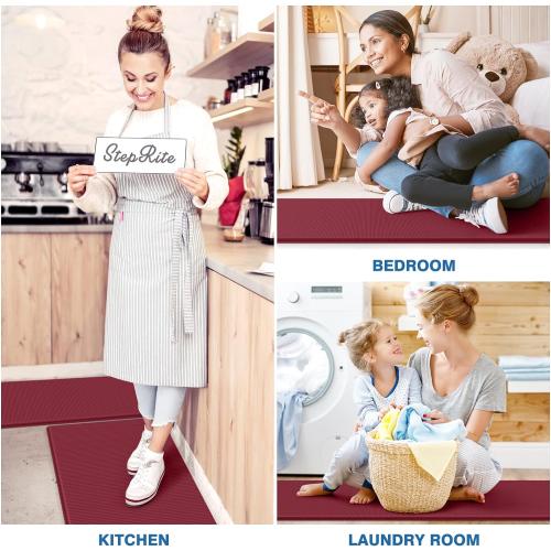 StepRite Kitchen Mats, 2PCS Kitchen Rugs, Cushioned Anti Fatigue Kitchen Mats for Floor, Non-Slip Standing Desk Mat, Waterproof Kitchen Rug Set for Kitchen, Floor, Office, 17.3x30 17.3x47, Red