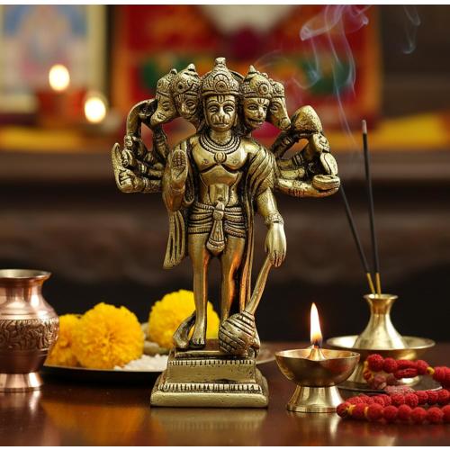 Gold 6.5 eSplanade Brass Panchmukhi Hanuman Anjaneya Pavan Putra Bajrangbali Idol Murti Moorti Statue (6.5 Inch)