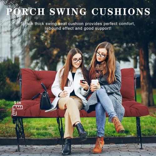 Porch Swing Cushions, Waterproof Outdoor Swing Cushions for Patio Furniture with Backresk, 2-3 Seater Thickened Patio Swing Replacement Cushion 60×40 (Wine Red)
