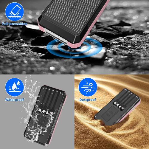 Solar Charger Power Bank 49800mAh, Portable Phone Charging Built-in 4 Cables 22.5W Fast Charging for Cell Phones, Type-C input/Output Port Solar Panel Charger with Dual Flashlights&Compass for Camping